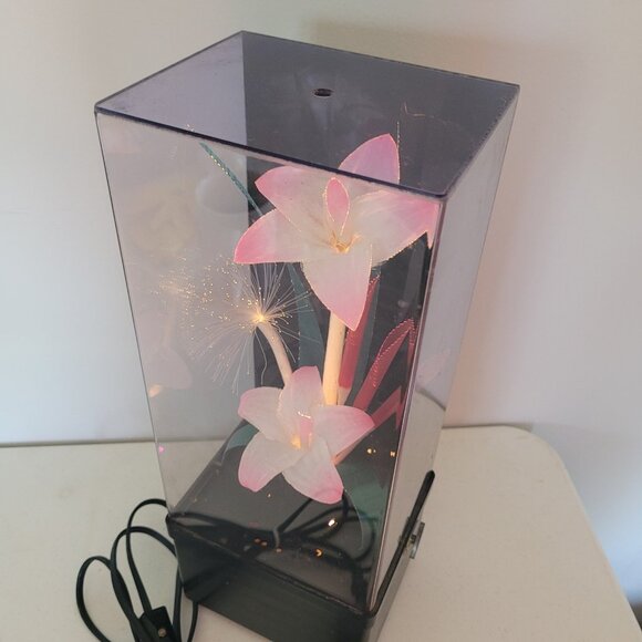 Vintage 1980's FIBER OPTIC Flower Light w/ Wind Up Music Box WORKS - Picture 2 of 7